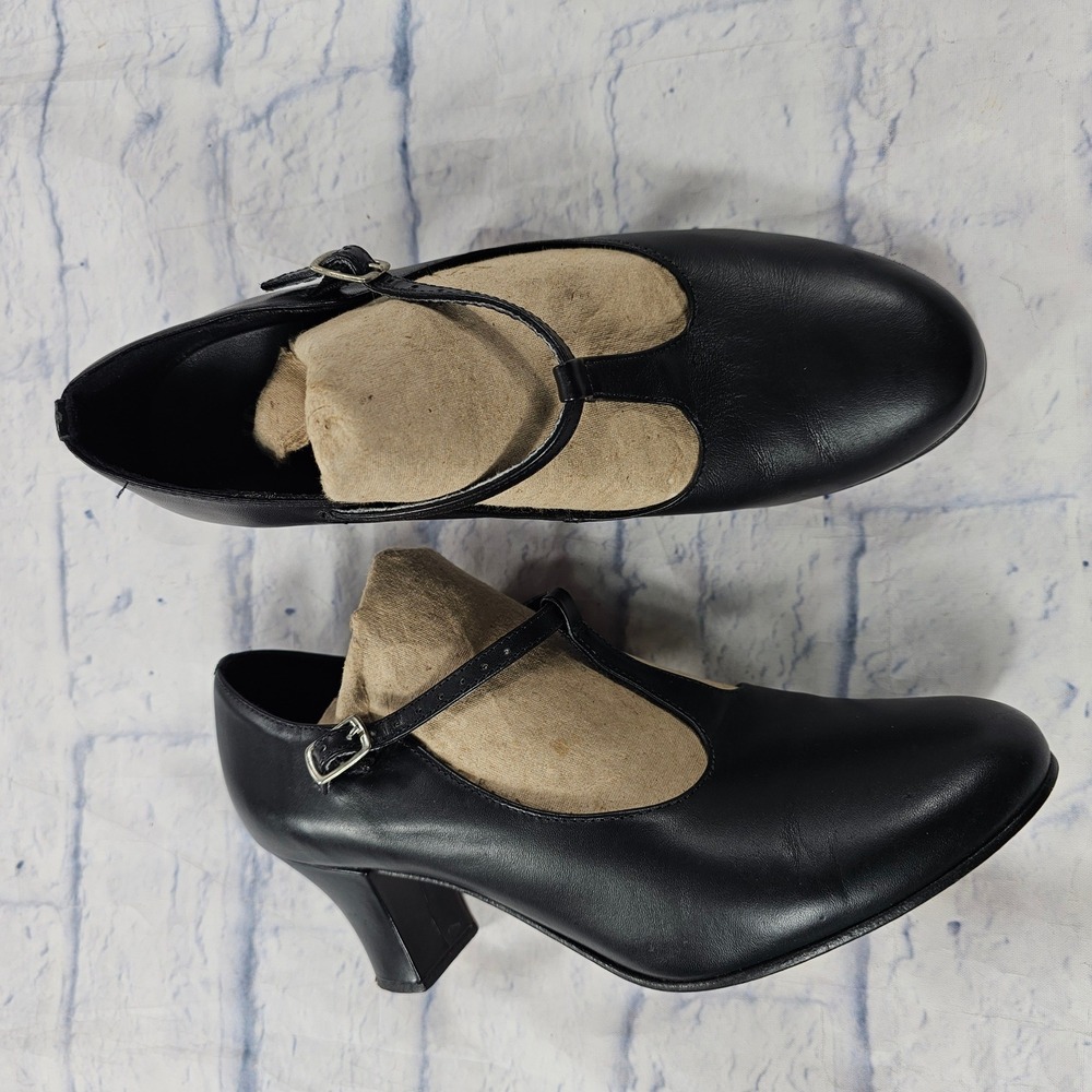 So Danca T-Strap Character Shoes Womens 8 Black Block Heel Dance Performance